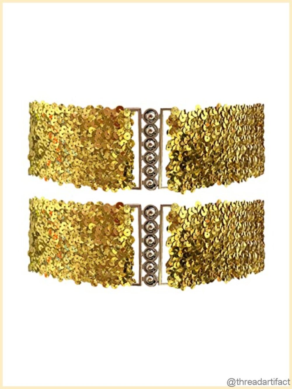 Sequin Elastic Waist Belt Set Metal Interlocking Buckle Stretch Cinch